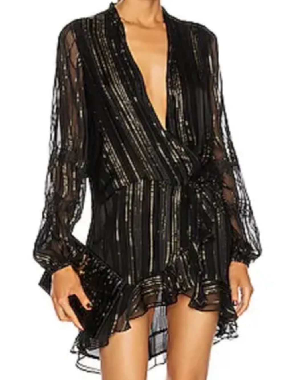 Rococo Sand Black Mini Dress with Metallic Stripes